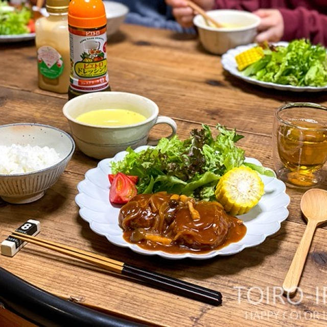 冷凍しといたハンバーグのリメイク晩ごはんとお弁当