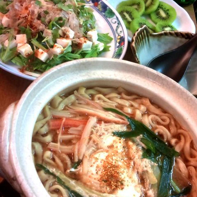 豆腐と水菜のサラダ ～ "食べるラー油" を使ったドレッシングで♪　