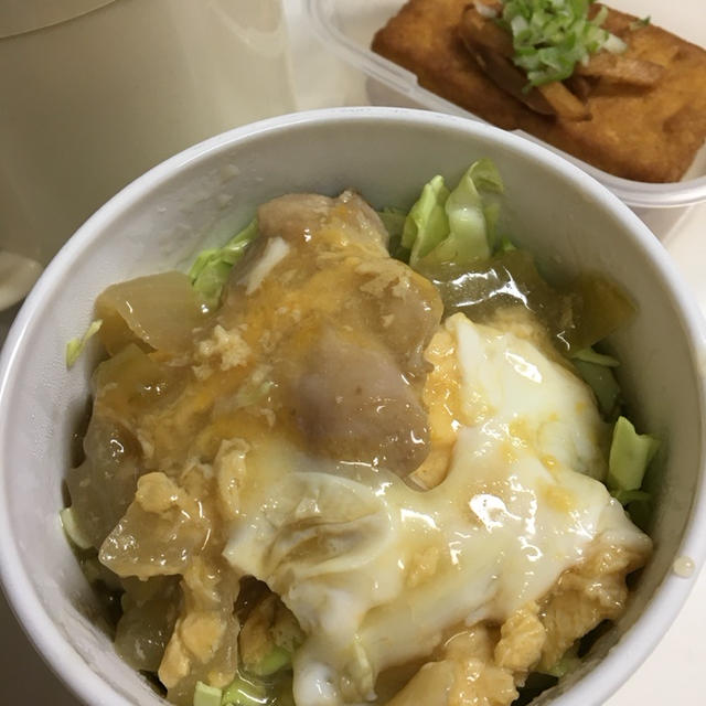 ミニ親子丼と揚げ豆腐の生姜醤油焼き