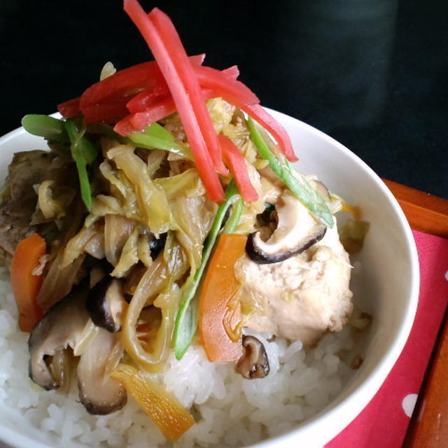 キャベツと豆腐の煮物丼