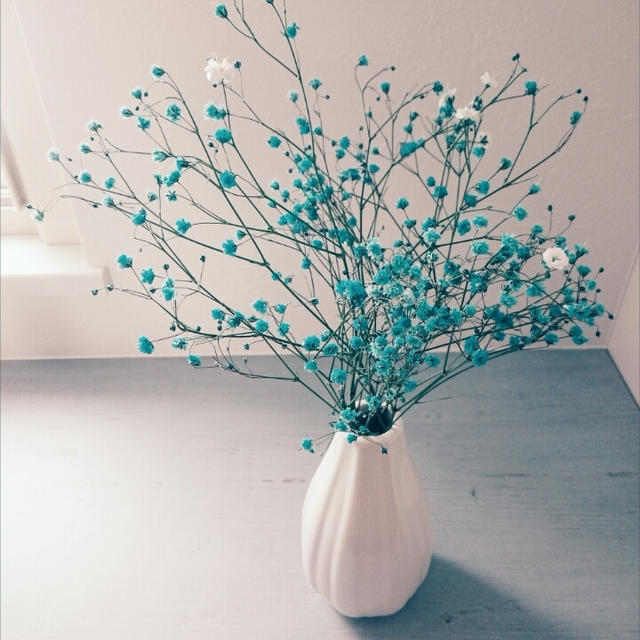 青いかすみ草！ダイソーのブルーミングヴィル風な花瓶