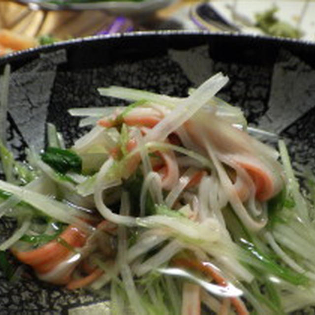 水菜とカニカマのさっと煮　ヤマキの割烹白だし
