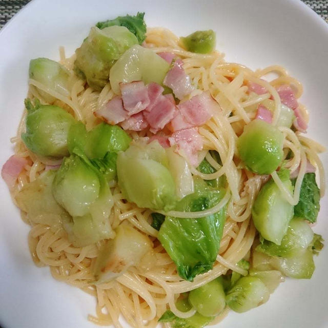 子持ち高菜とベーコンのパスタ