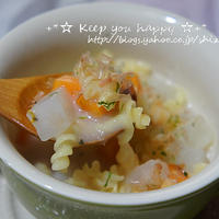 +* マ・マー 早ゆでパスタで！大根と豆乳のマカロニ和風スープ+*