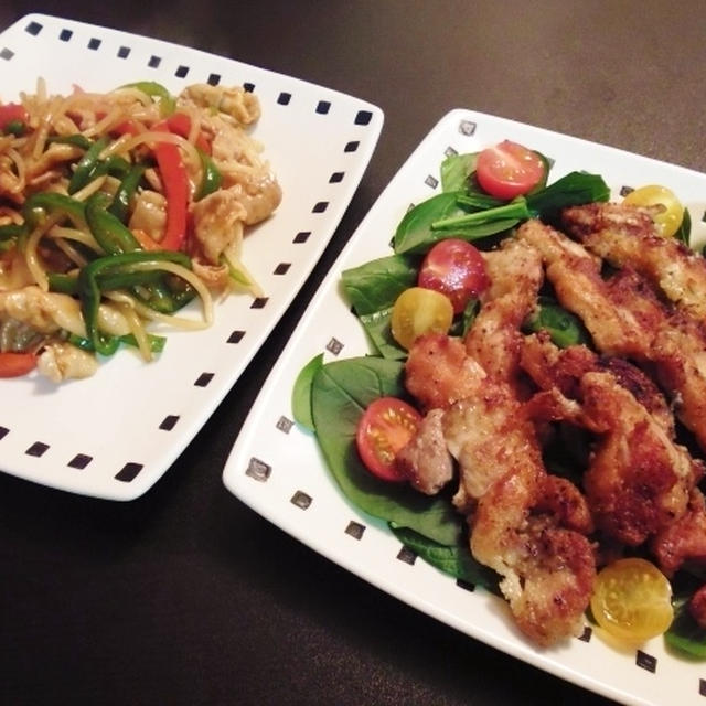 鶏肉のスパイス揚げ焼きともやしのピリ辛ラー油炒め