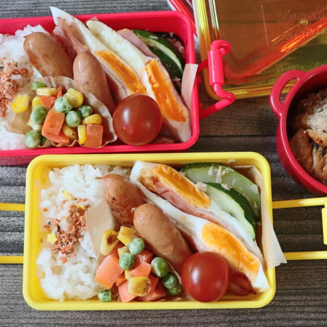 家の様子と違ってビックリ！懇談会行ってきました＾＾ハムエッグ学童弁当２つ♪
