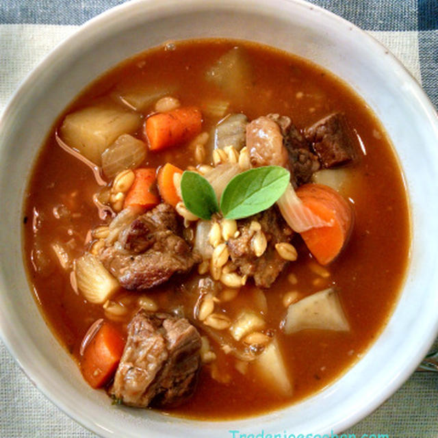 大麦と牛肉の野菜スープ　トレーダージョーズのオーガニックオレガノ　Beef & Barley  Soup