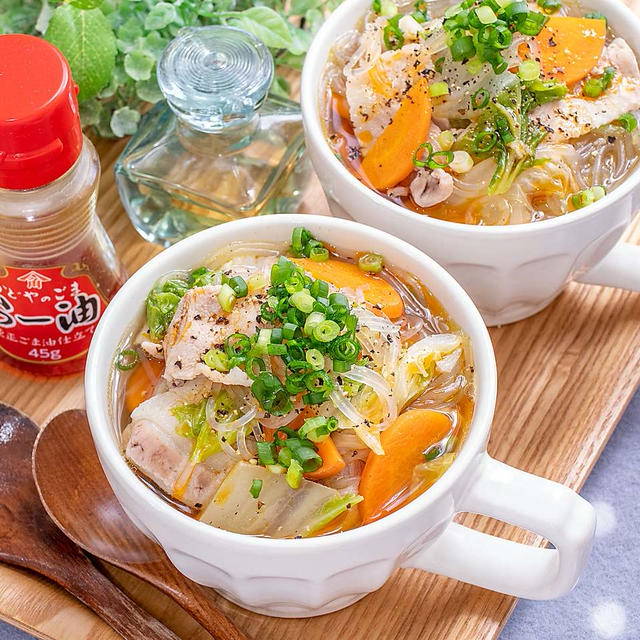 放ったらかしでOK✨白菜と豚バラの中華春雨スープ