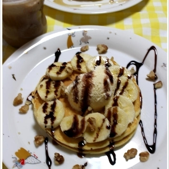 おうちカフェ☆メイプルバターシュガーぱんけーき＆バナナチョコぱんけーき♪