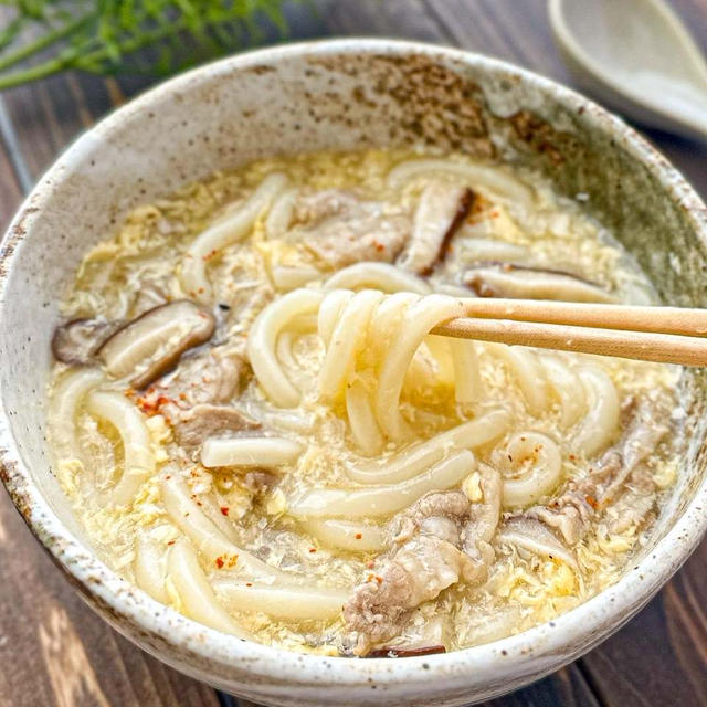 豚きのこと長ネギ卵のとろとろうどん