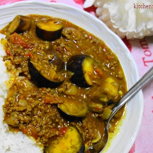 茄子とトマト＆挽き肉のカレー♪