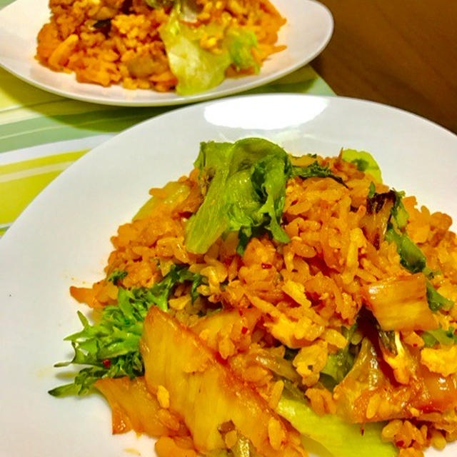 豚キムチレタス炒飯レシピ(*^^*)