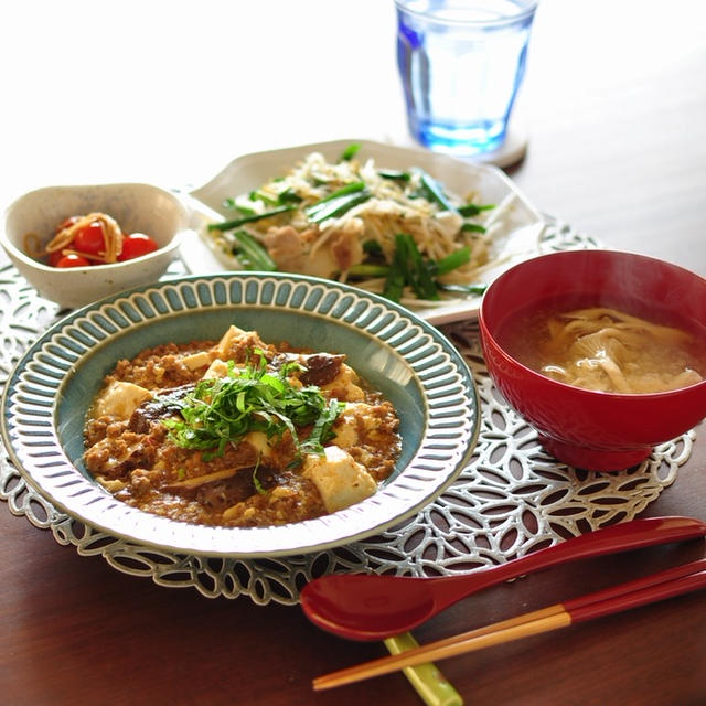 干ししいたけのうまみたっぷり！【柚子胡椒と干ししいたけの和風麻婆豆腐】と晩ごはん