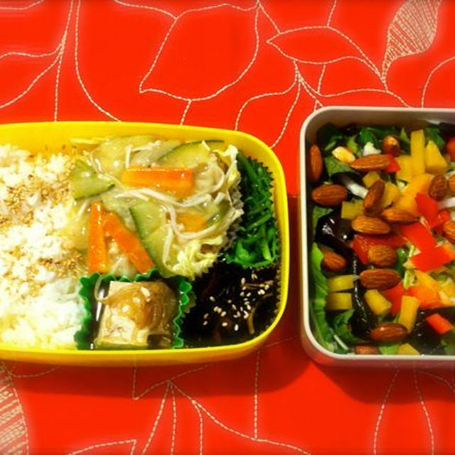 しゅうまいあんかけ弁当＋白菜と緑のトスサラダ。