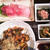 ■晩ご飯【豚肉と野菜のきゅーちゃん汁炒め／お刺身／丘ワカメのお浸し／キューちゃん漬け】