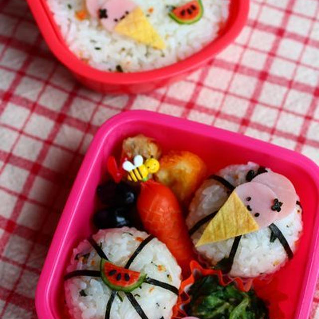 キャラ弁**アイス＆スイカのワンポイントお弁当
