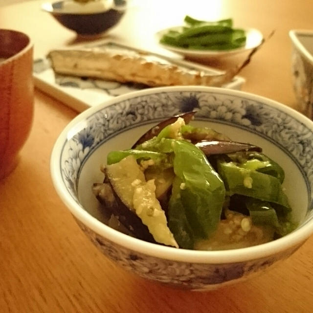 しっとり茄子とシャキッとピーマンの山椒甘味噌和え