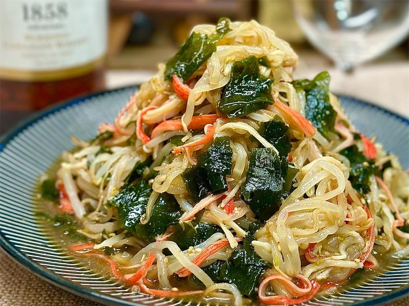 【レシピ】カニカマともやしとわかめのやみつき中華風サラダ
