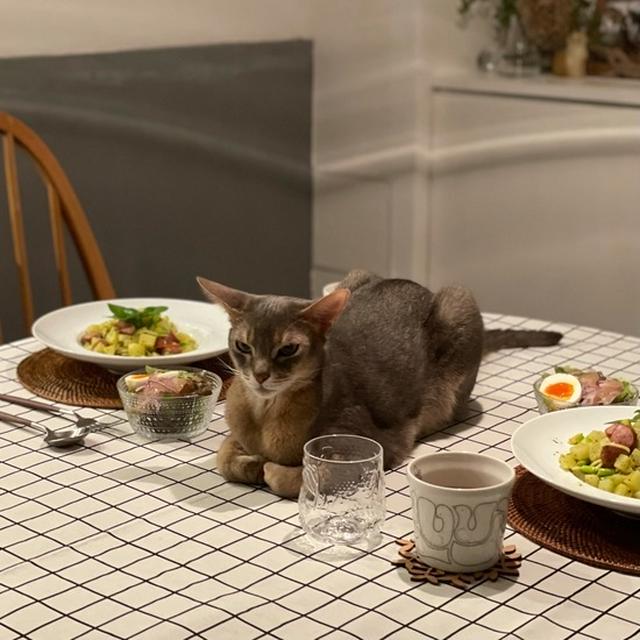 メインディッシュぼくちん&ジャガイモとソーセージのジェノベーゼの夜ごはん
