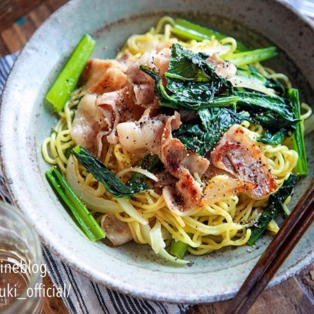 あっさりコクうま 豚肉と小松菜の塩焼きそば 簡単レシピ 時短 節約 麺 By Mizukiさん レシピブログ 料理ブログのレシピ満載