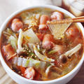 【秋の人気レシピ】ちぎりウインナーの白菜キノコ春雨スープ