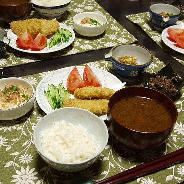 お魚揚げました。　サーモンチーズフライの晩ごはん