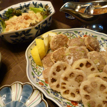 昨日の夕御飯・レンコンのはさめ揚げ