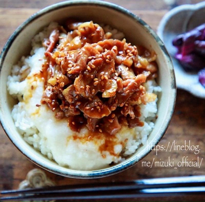 ♡スタミナ満点！豚焼肉とろろ丼♡【#簡単レシピ#時短#節約#豚こま#長芋】