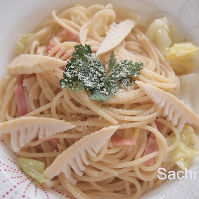 たけのこと春キャベツの春色パスタ