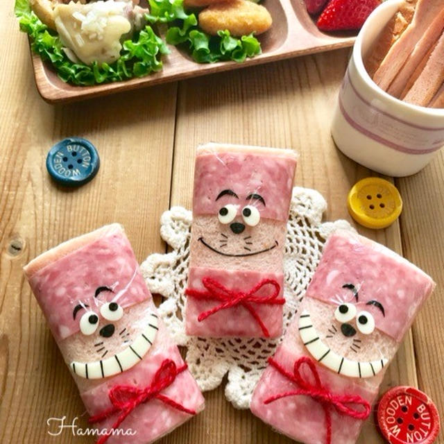 《キャラ弁》お弁当にぴったり！くるくるサンドでチェシャ猫♡作り方