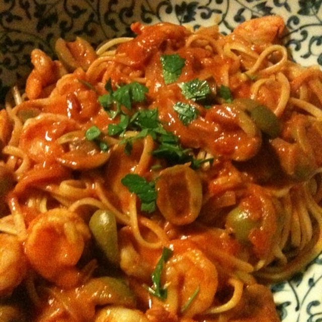 海老とオリーブのパスタ