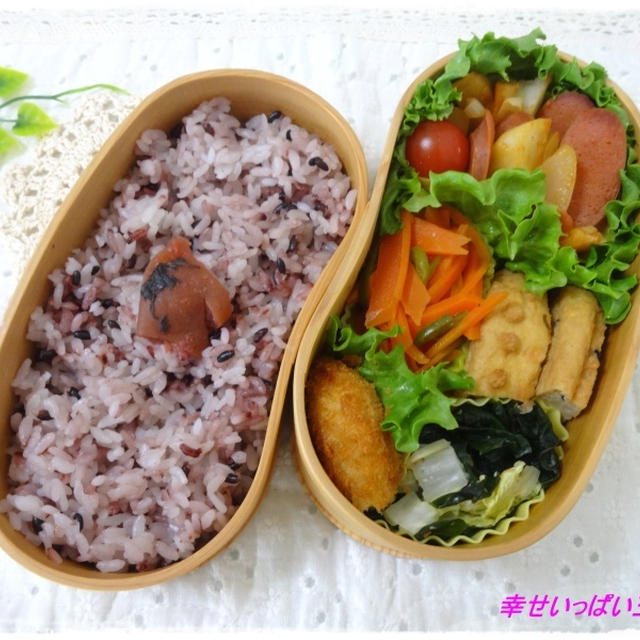 ☆黒米ごはんとウインナーポテトのケチャップ炒めのお弁当☆