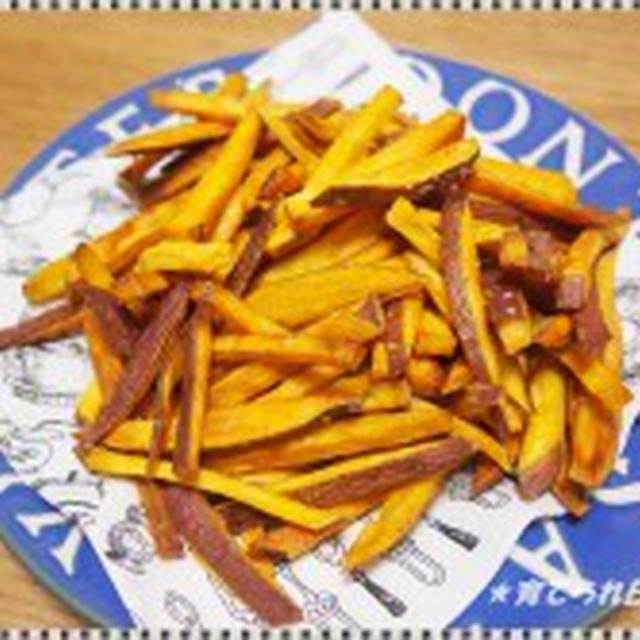 フライドさつま芋と新じゃがと豚肉のさっぱり甘辛煮