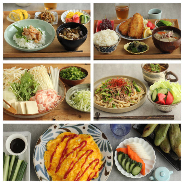 1週間献立（鯛茶漬け、アジフライ、レンチン焼きうどんなど）