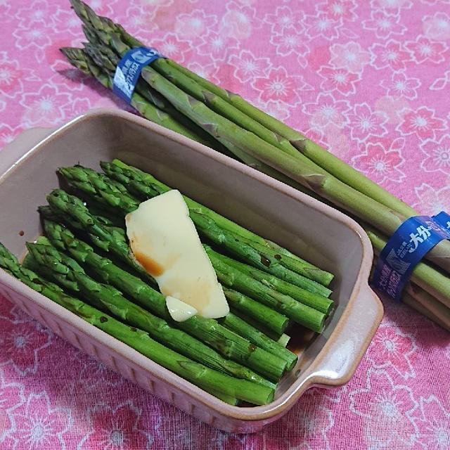 アスパラのレンチンバター醤油