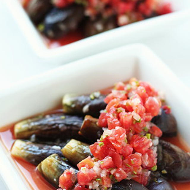 ８月最後の晩ごはん、茄子トマドレ浸し・冷製芋スープ・から揚げ・桃酵母パン