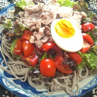 豚肉＆野菜載せ、ごま油風味のぶっかけ蕎麦