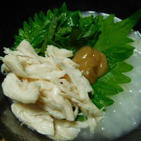 レンチンささみのっけ・もち麦おかゆ