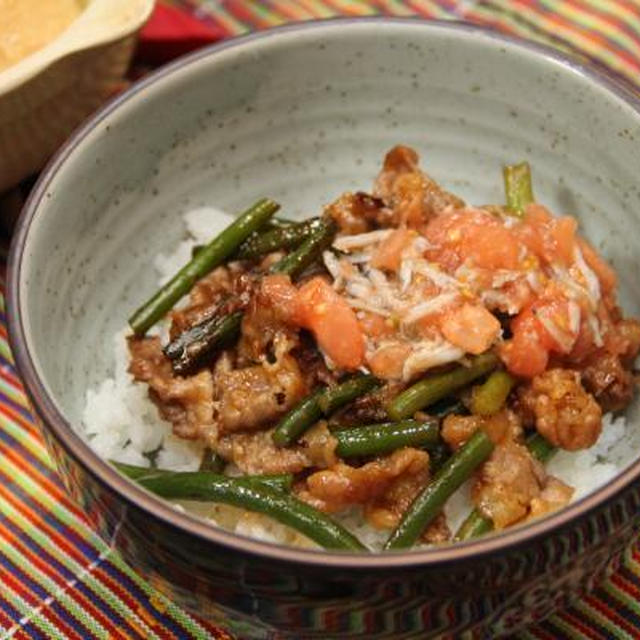 かけトマいかなごの牛バラ丼