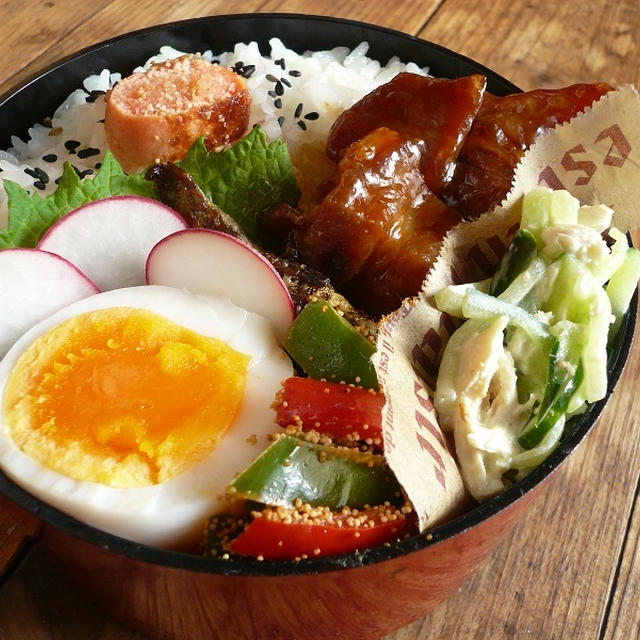 クマさんの豚ばら肉の和風とろみ甘辛煮弁当♪