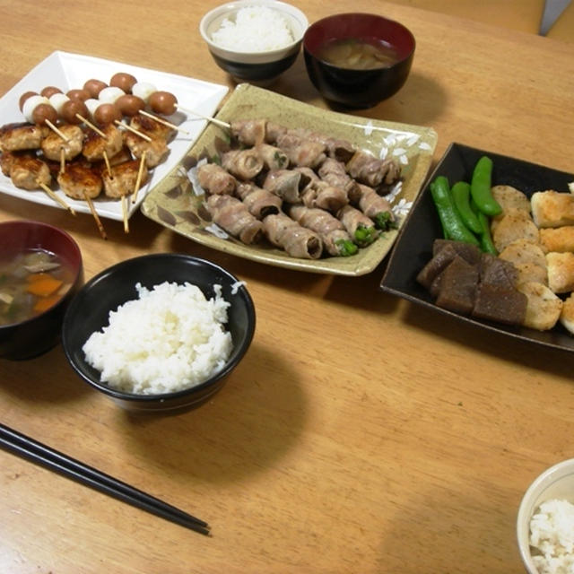 昨夜は串焼きなど