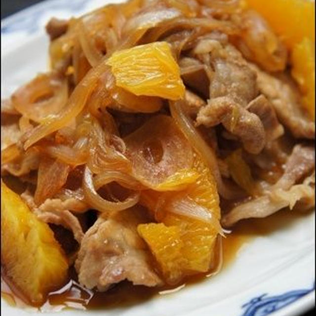 豚肉のにんにく生姜焼。オレンジ風味のレシピ♪