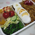 カレー炒飯弁当。見上げるきなこ