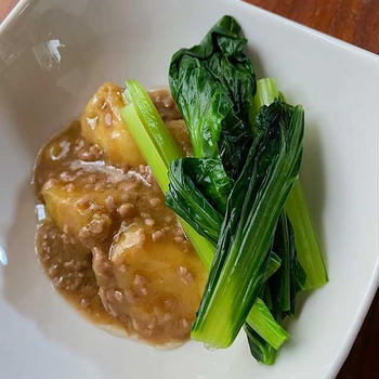 キタアカリのひき肉餡掛け
