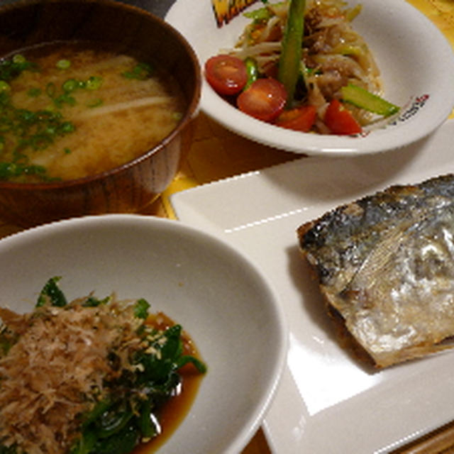 アジの干物と野菜料理