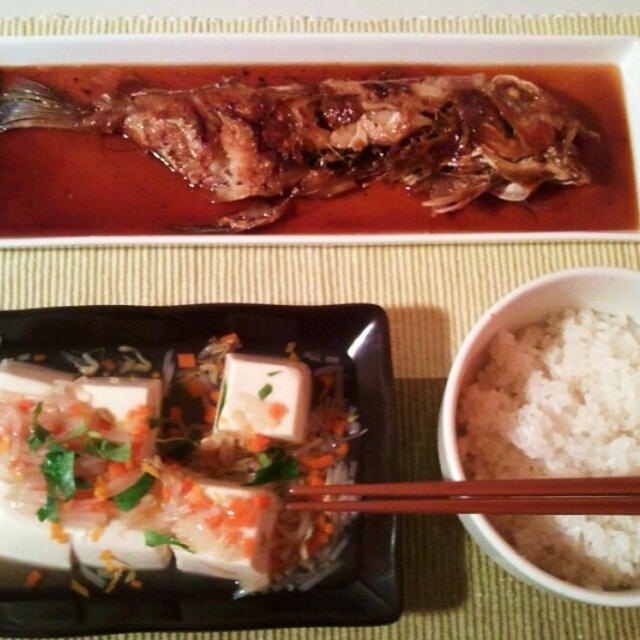 晩ごはん 甘鯛の煮付けとあんかけ豆腐 By きょんさん レシピブログ 料理ブログのレシピ満載