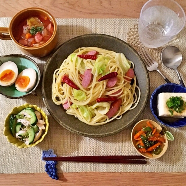 126.【20分】ペペロンチーノ、きゅうりとささみのサラダ