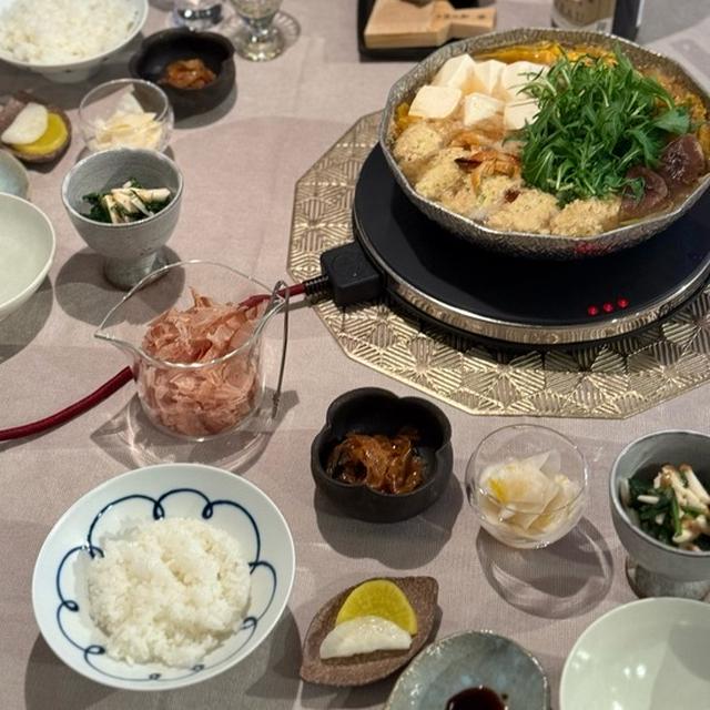 鶏団子鍋とわさび丼の夜ごはん