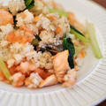 秋鮭と小松菜、明太子のチャーハン