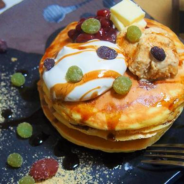 きな粉アイスとあんこのパンケーキ しかも黒蜜と甘納豆 森永ホットケーキミックスで By Jamkichiさん レシピブログ 料理ブログのレシピ満載